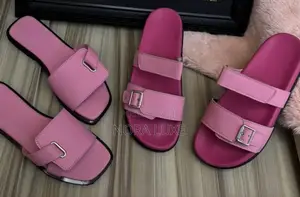 Stylish Ladies Double-Strap Buckle Slides – Pink