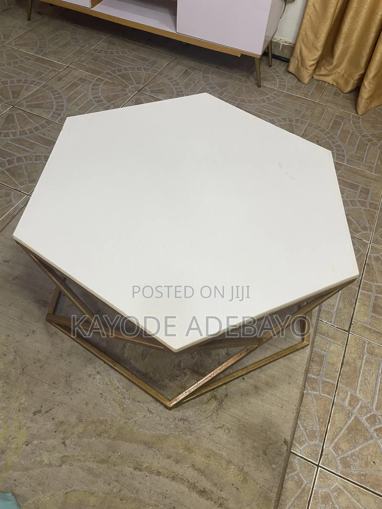 Stylish Gold Hexagonal Centre Table — Neatly Used
