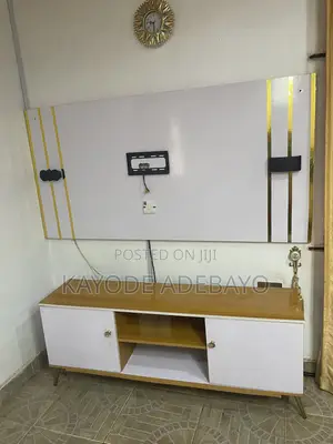 Neatly Used Modern White & Gold TV Console / TV Stand