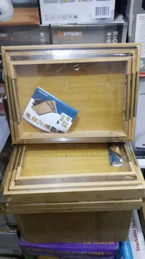 Premium 3-in-1 Wooden Serving Tray Set With Gold Handles
