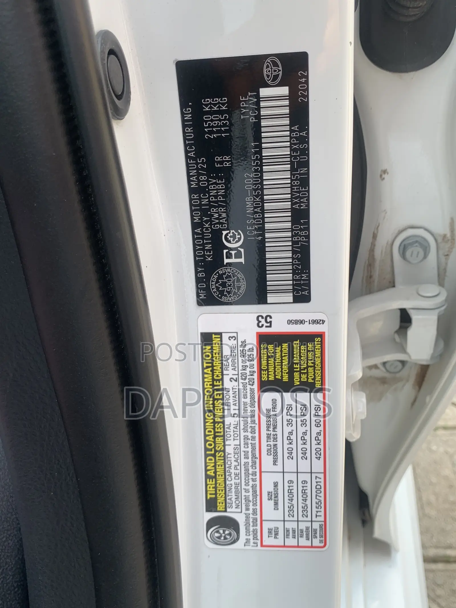 Toyota Camry 2025 White