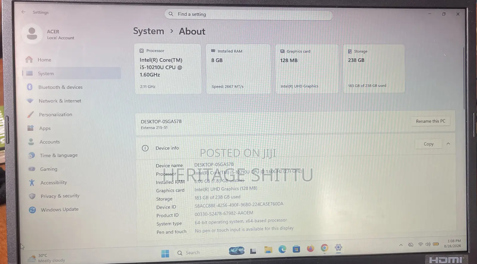 Laptop Acer Extensa 15 8GB Intel Core i5 SSD 256GB