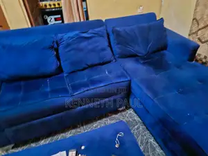 5 Seater L-Shape Chair, Navy Blue With Square Center Table at Agbara