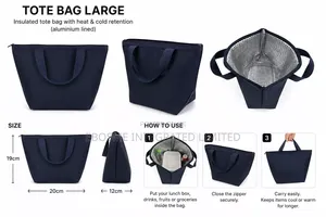 Large Insulated Thermal Tote Bag With Zipper – Navy Blue