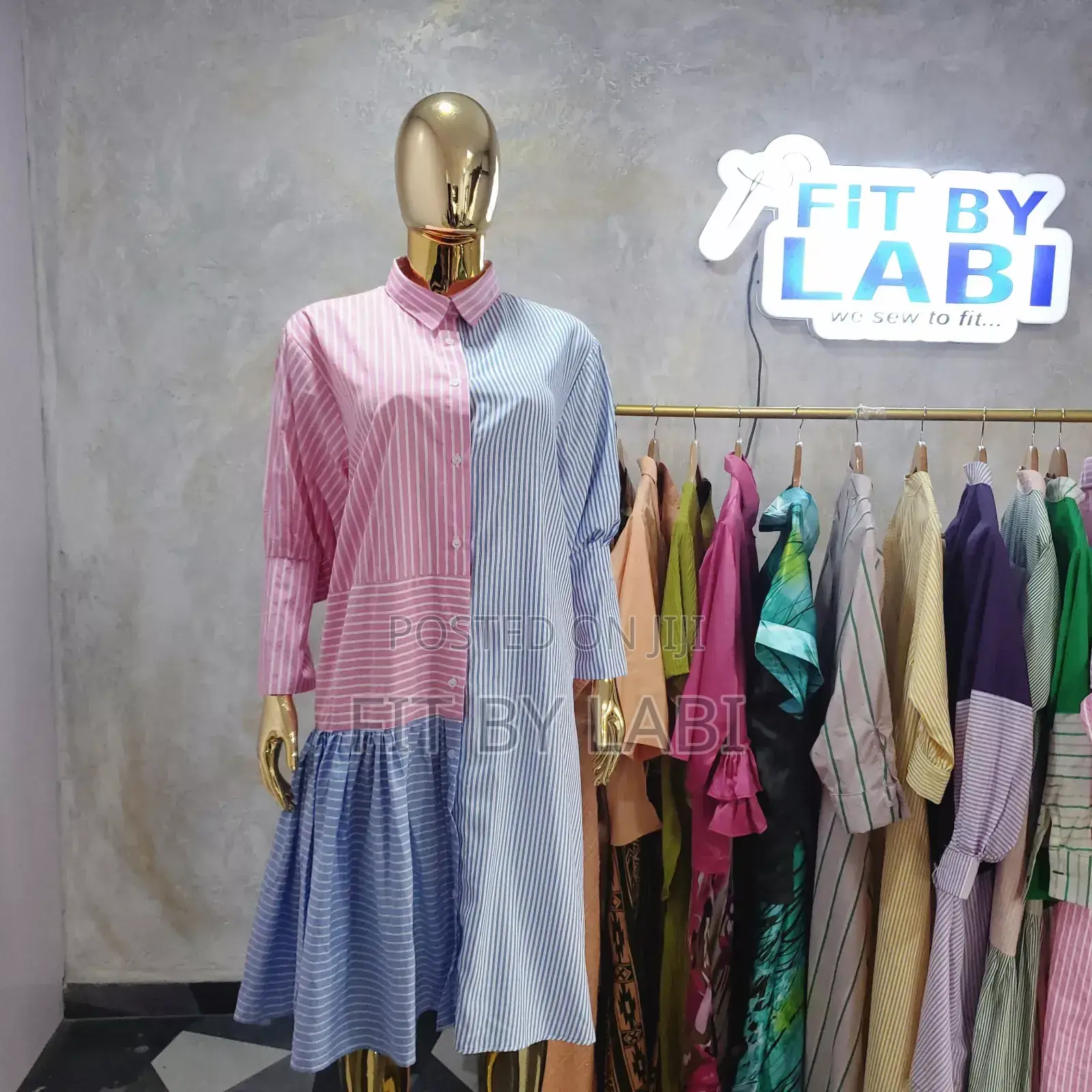 Stripped  Plain and Pattern Shirt Dress