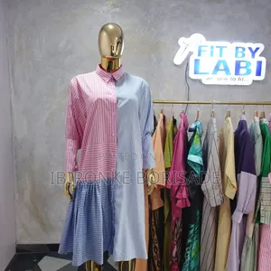 Stripped  Plain and Pattern Shirt Dress