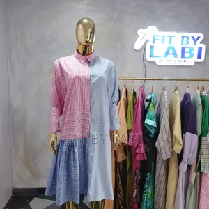 Stripped  Plain and Pattern Shirt Dress