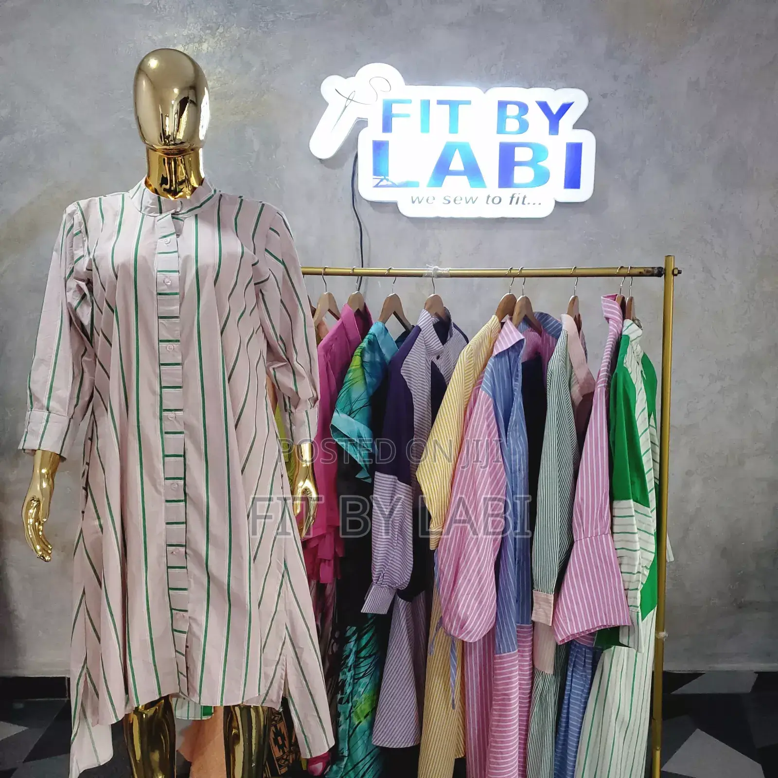 Stripped  Plain and Pattern Shirt Dress