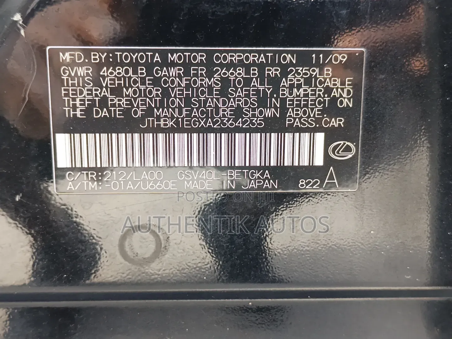 Lexus ES 350 2010 Black