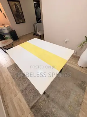 Modern Custom-Made Concrete Dining Table – White & Gold