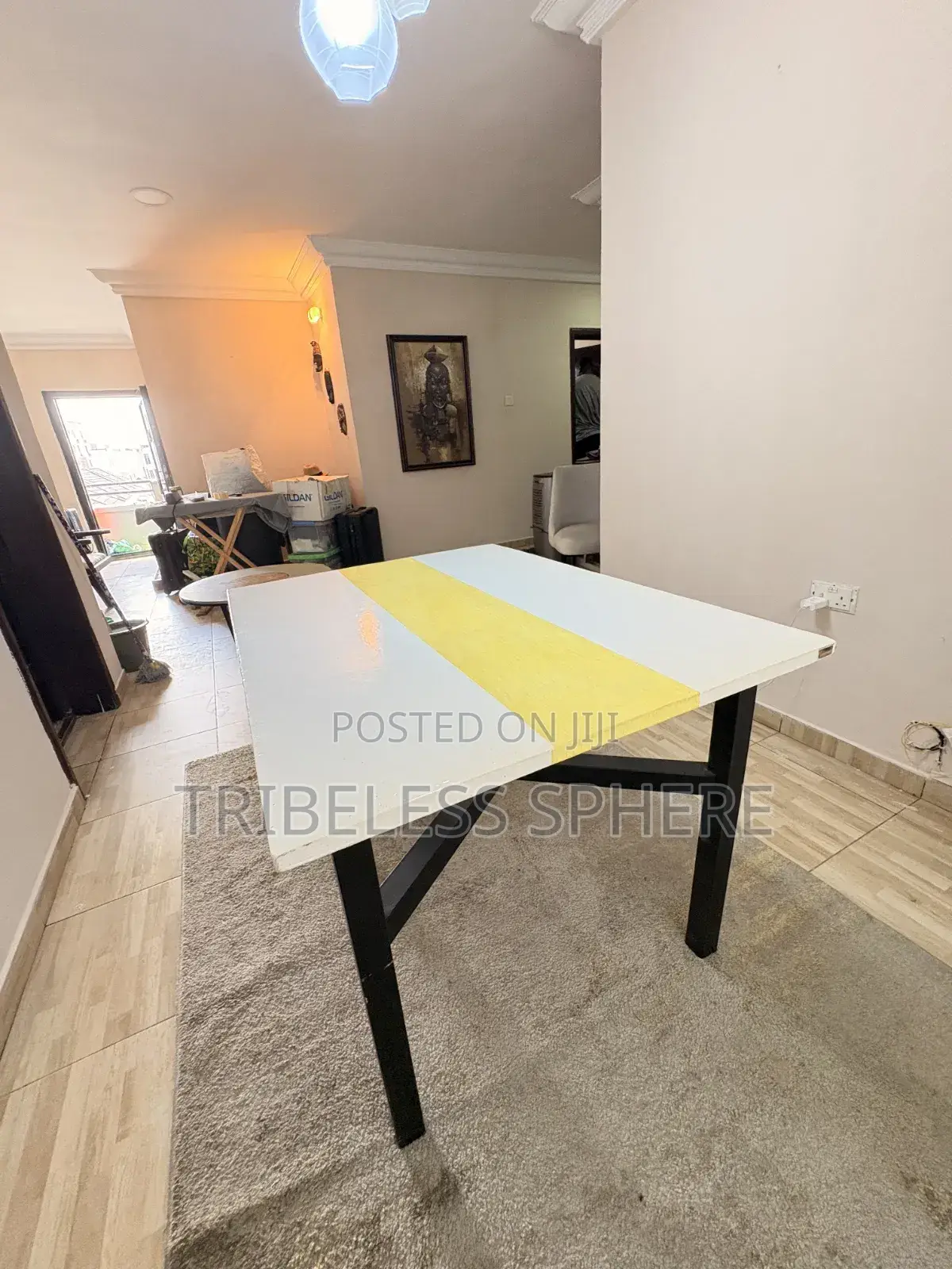 Modern Custom-Made Concrete Dining Table – White & Gold