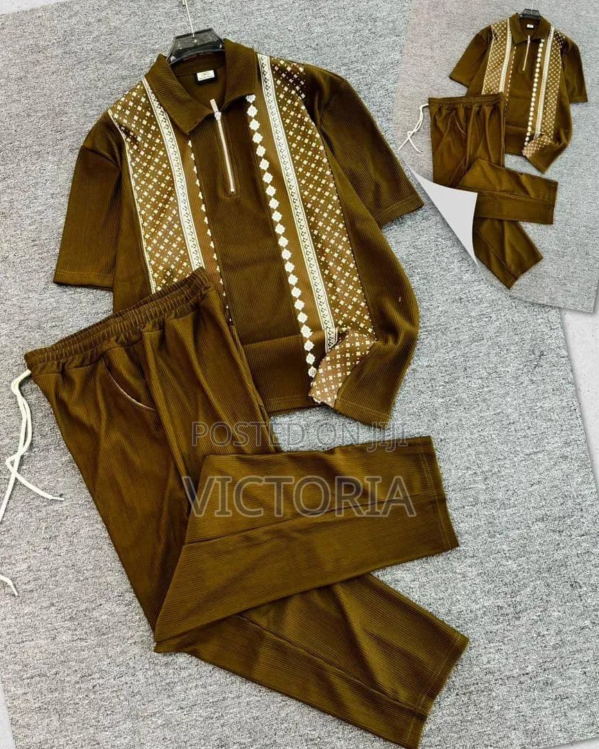 Quality Two-Piece Patterned Zip-Up Tracksuit Set