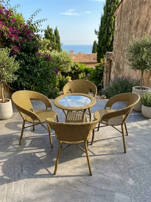 Rattan Backcurved Chair and Table Set