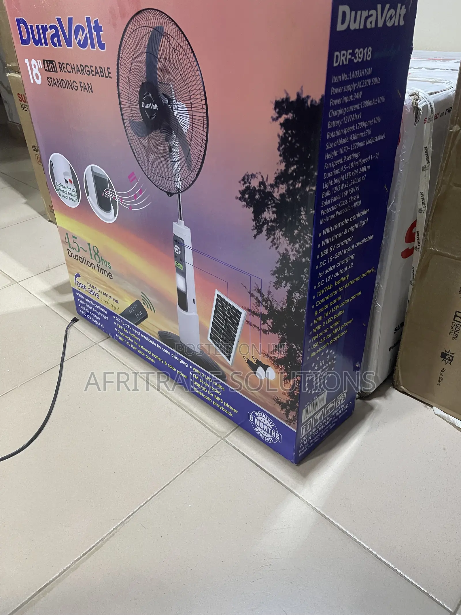 Duravolt 18′′ Long-Lasting Rechargeable Fan