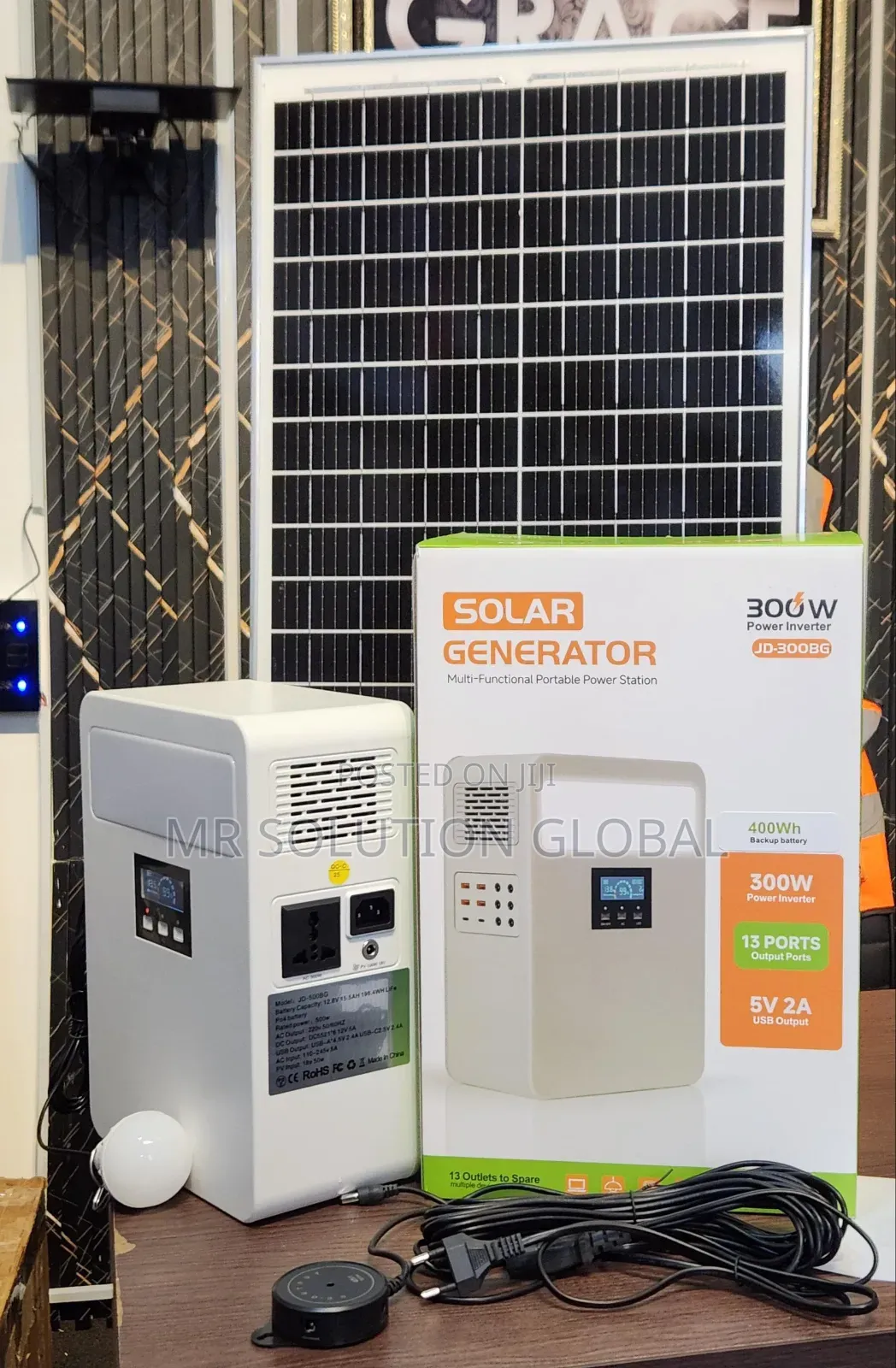 300W Solar Generator Kit – 50W Panel + 1 Bulb