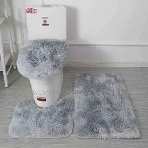 3pcs Non Slip Shaggy Soft Water Absorption Toilet Mat