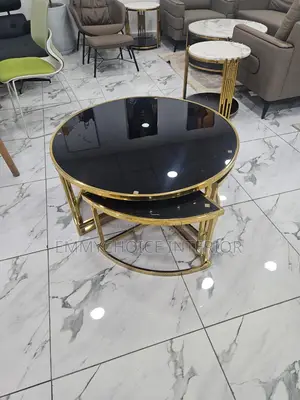 Gold Center Table Set With 4 Extendable Side Stools