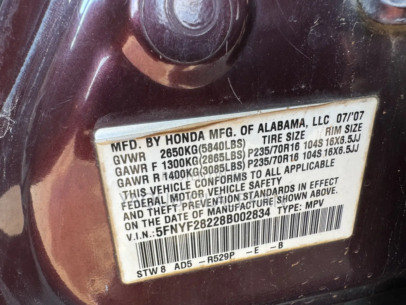 Honda Pilot 2007 Maroon