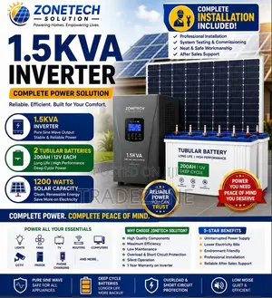 1.5kva Inverter/2 Tubular Batteries/1200watts Solar Capacity