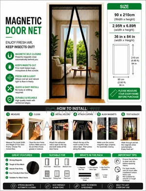 Magnetic Mosquito Net Door Curtain 90 × 210 Cm – Self-Closing (Black)