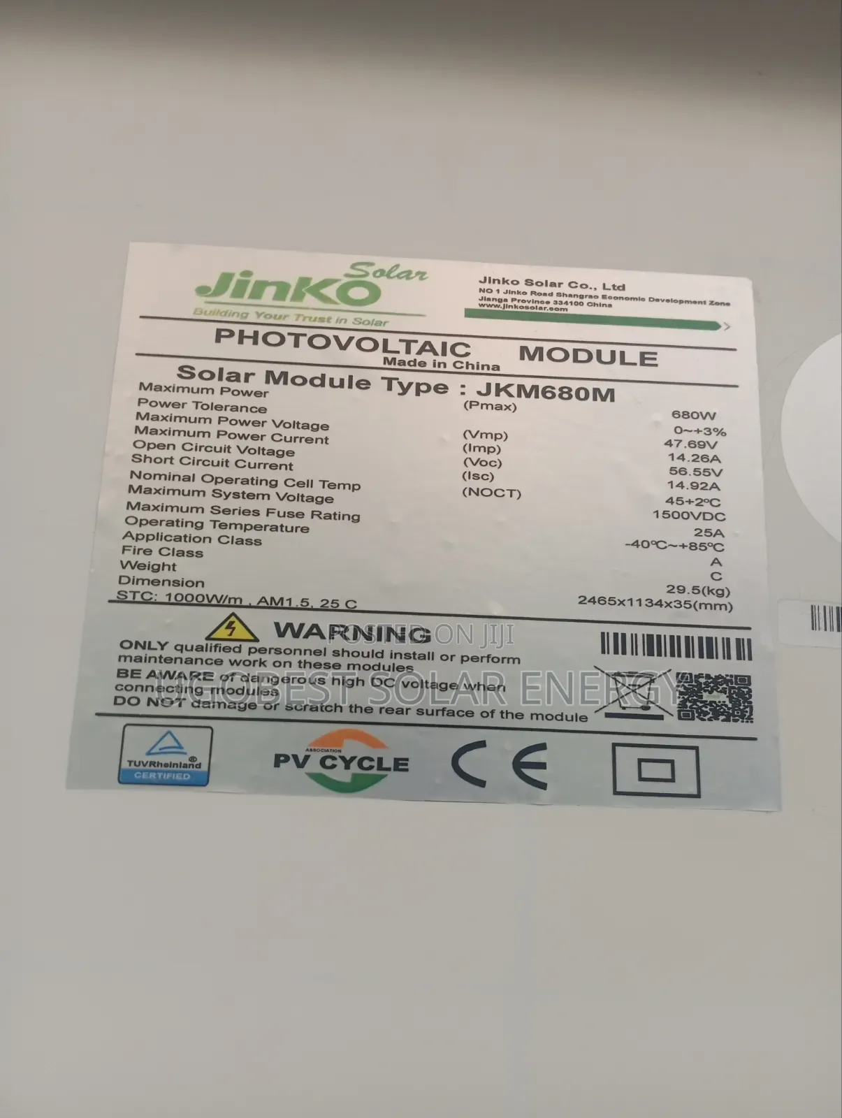 680watts 144cells Jinko Solar Panel