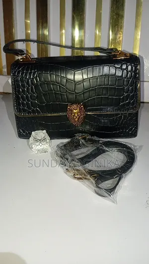 Black Crocodile-Pattern Flap Bag Ornate Gold- Lion Head/Sufi SK Bag
