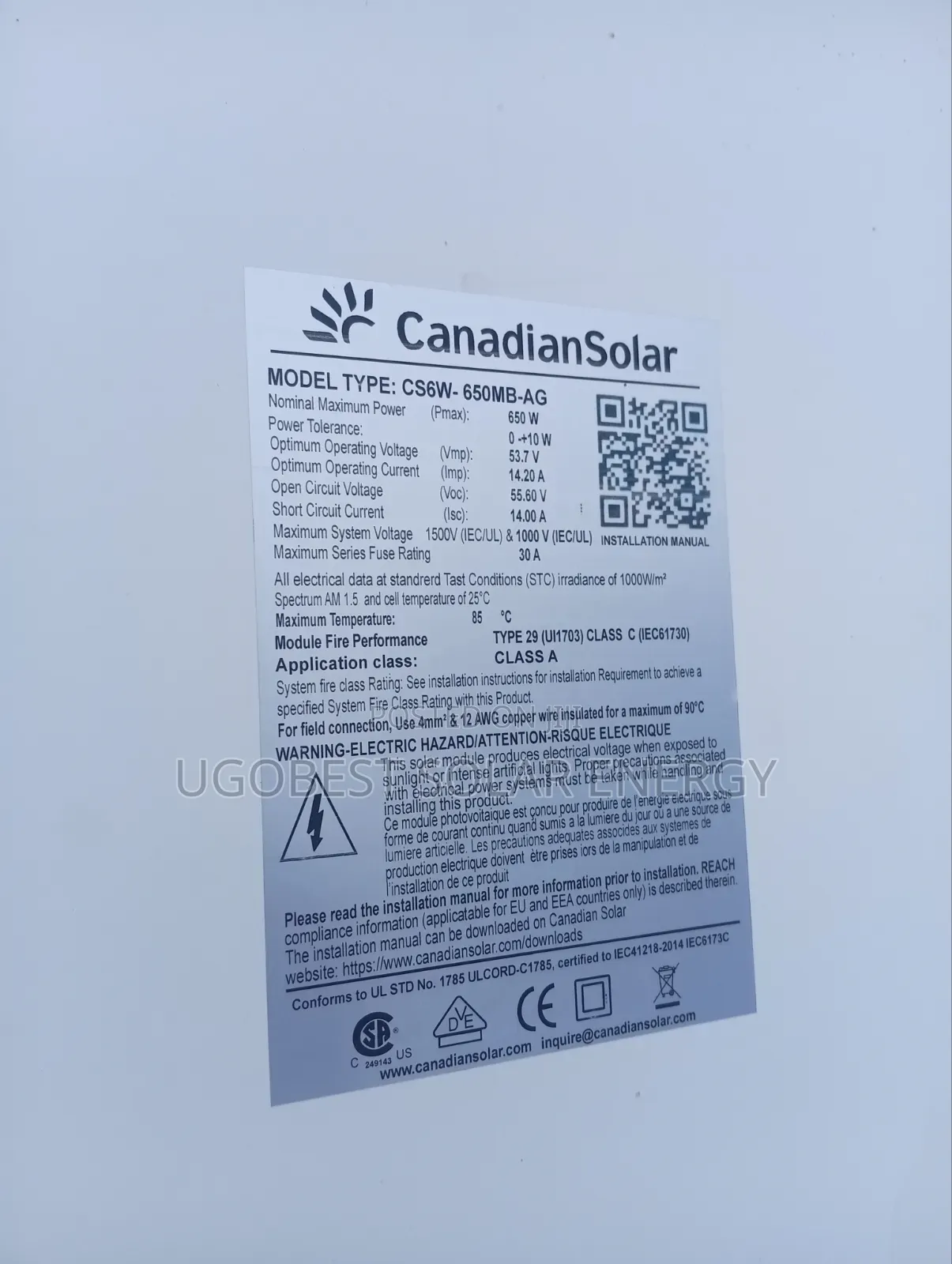 650watts 144cells Canadian Solar Panel