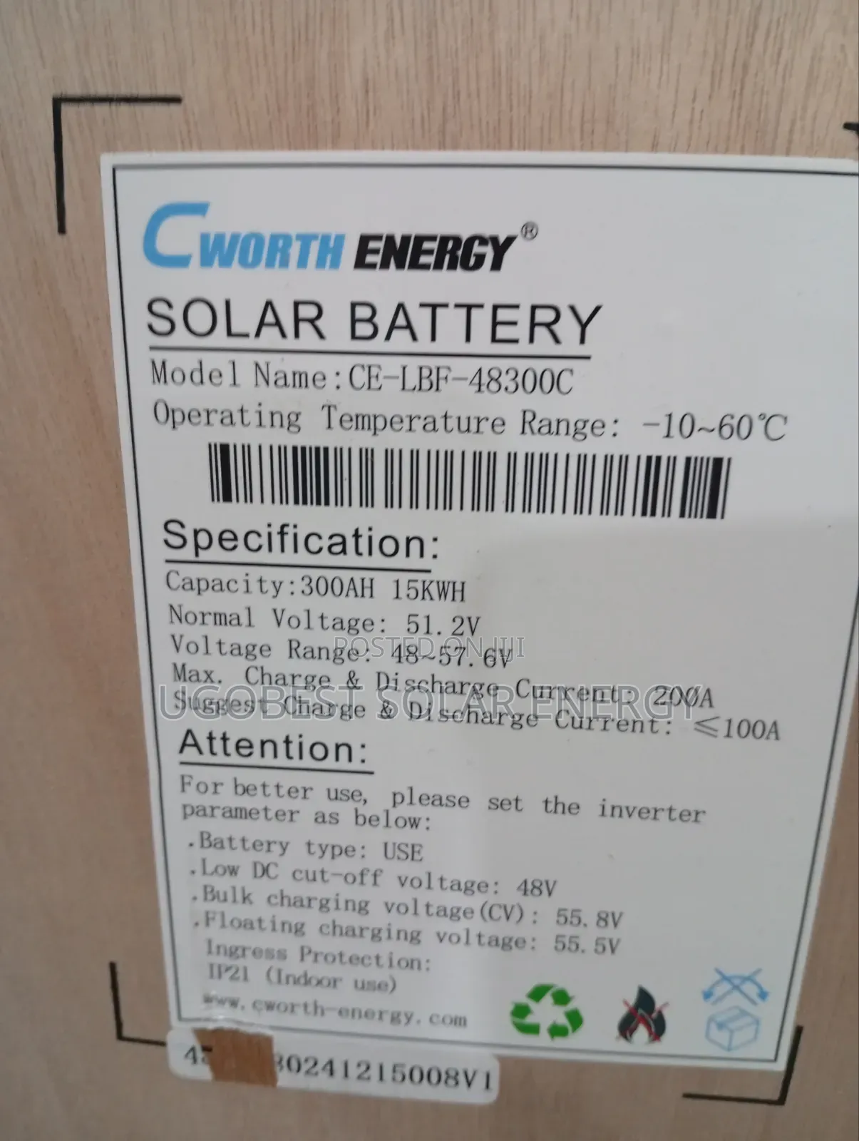 15kwh 51.2v Cworth Lithium Ion Battery