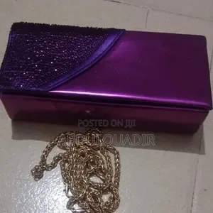 Beautiful Purple Clutch Bag With Stones and Chain Strap