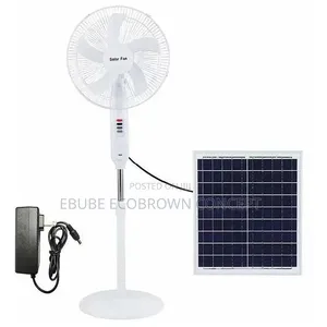 Solar 16 Inches Rechargeable Solar Standing Fan With Panel, Led Bulb