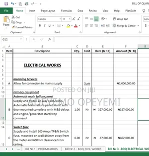 Bill of Quantities & Material Schedule Preparation
