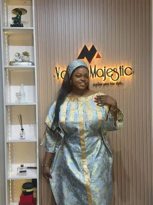 Elegant Blue & Gold Brocade Bubu Dress for Women
