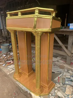 Luxury Royal Wooden Pulpit / Podium Stand (Gold Trim)