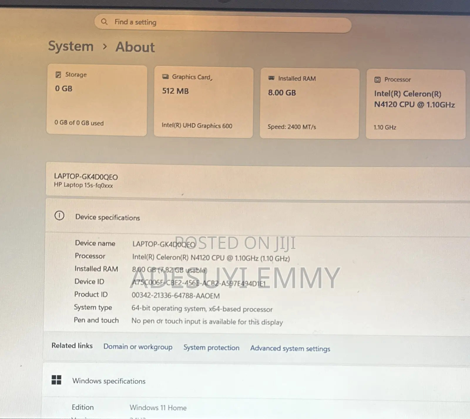 Laptop HP 15s 8GB Intel Celeron SSD 256GB