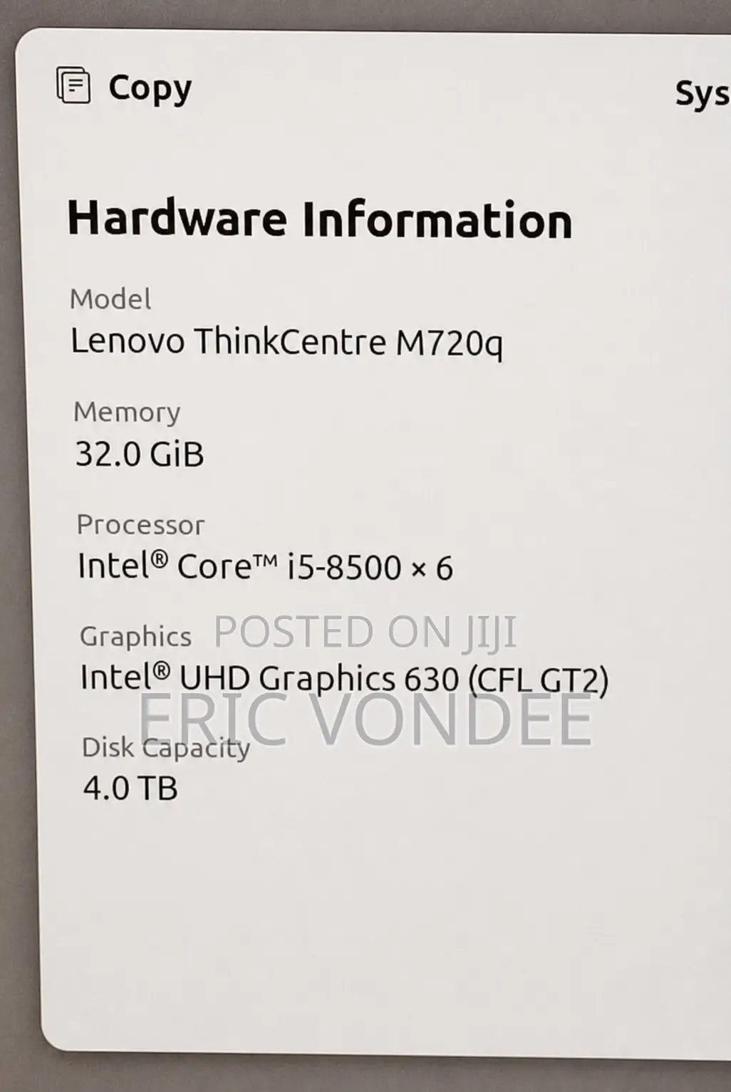Desktop Computer Lenovo ThinkCentre M720 32GB Intel Core i5 SSD 4T