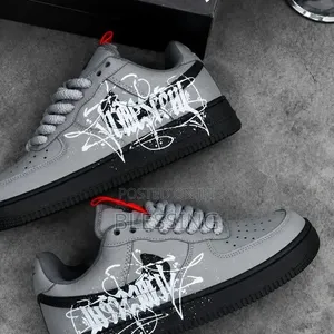 Custom Nike Air Force 1,Grey Black Graffiti,fat Laces Brand New