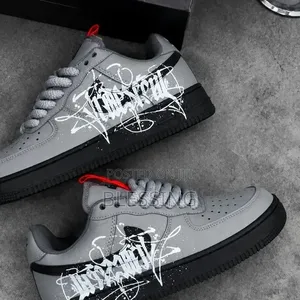 Custom Nike Air Force 1,Grey Black Graffiti,fat Laces Brand New