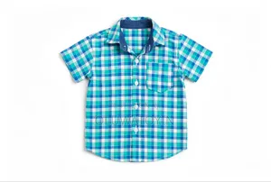 Boys Checkered Short Sleeve Shirt - Blue/Green - Nelson & Ryan