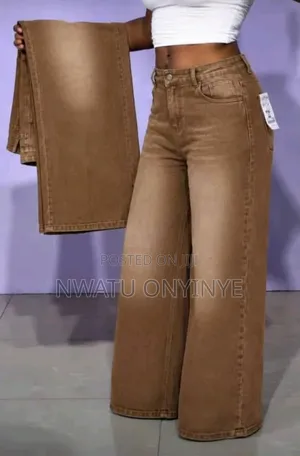 Ladies Coffee Brown and Blue High Waist Wide Leg Palazzo Jeans