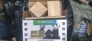 Wooden Desktop Organizer With Alarm Clock
