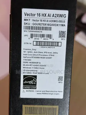 New Laptop MSI Vector 16 HX AI A2XWIG 32GB Intel Core Ultra 9 SSD 1T
