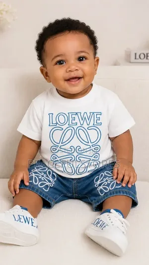 Baby Boy Designer T-Shirt and Denim Shorts Set With Cap