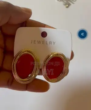 Elegant Gold & Red Oval Statement Earrings
