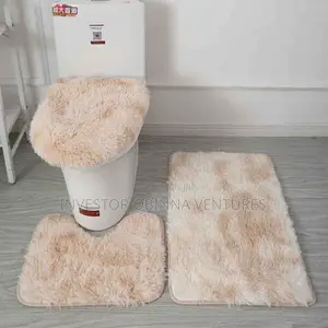 3pcs Non Slip Shaggy Soft Water Absorption Toilet Mat