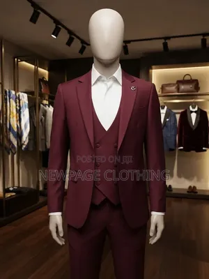 Step Into Burgundy Excellence – Complete 3-Piece Suit for ₦65,000