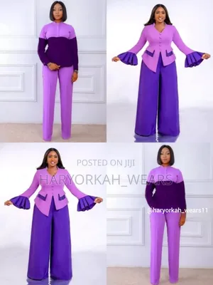 Elegant Purple Color-Block 2-Piece Pants Set | Office & Church Wear