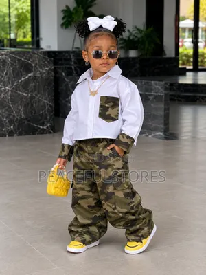 Stylish Girls Camo Cargo Trouser & White Shirt Set