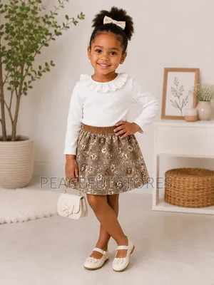 Girls White Top and Skirt Set