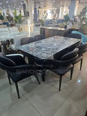 6-Seater Marble Dining Table Set  With Premium Leather Chairs