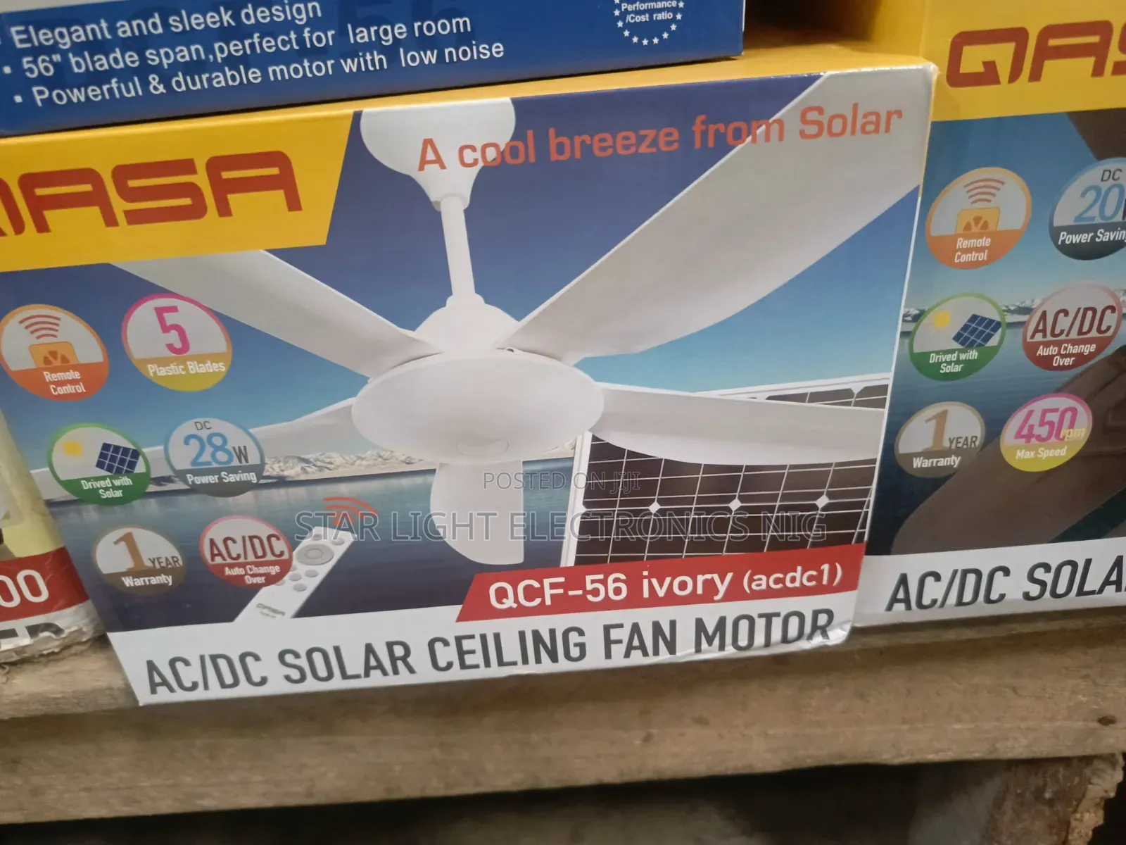DC Solar Ceiling Fan White